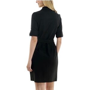 Sharagano Black Zip Front Utility Shirt Dress Faux Leather Trim Size 14